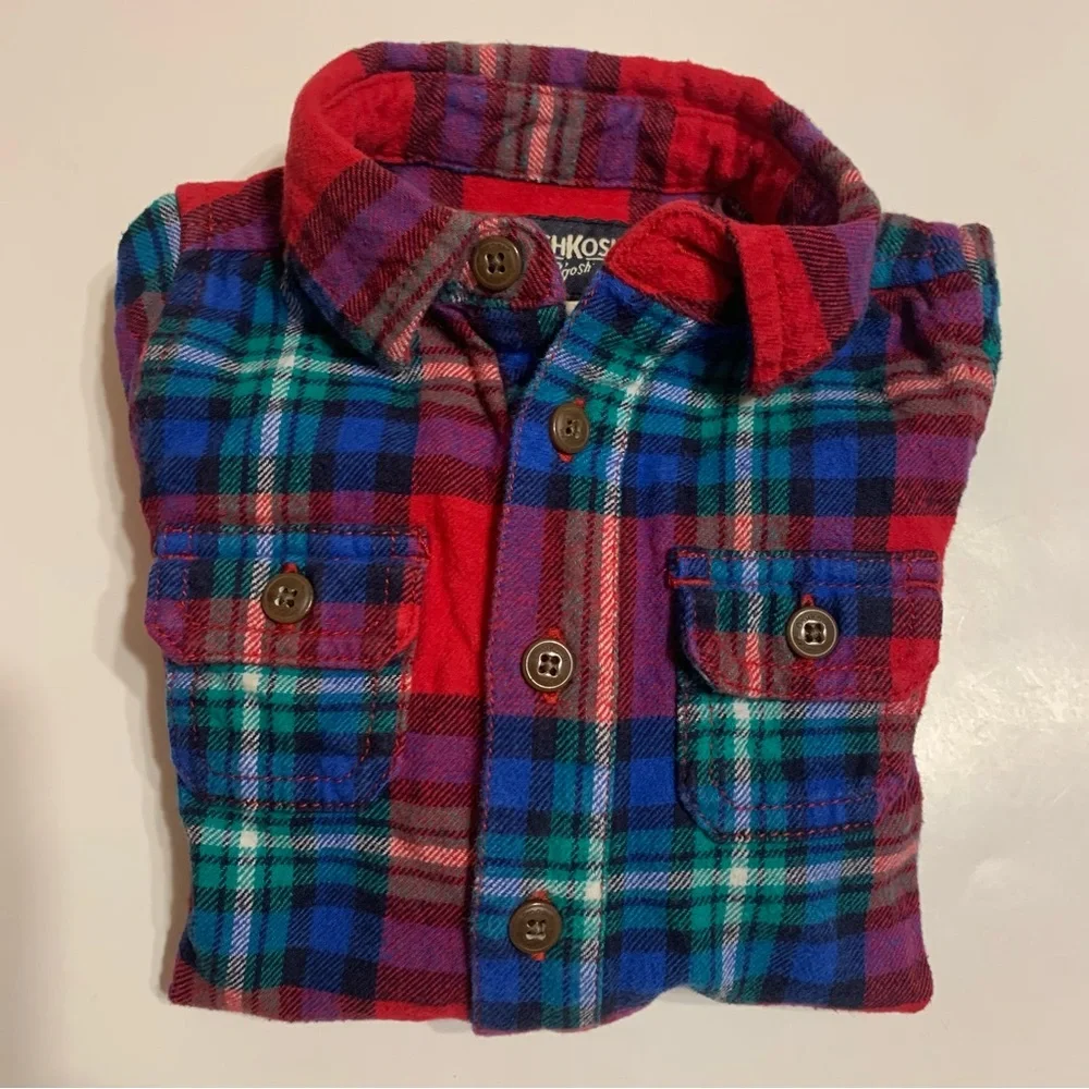 OshKosh B'gosh Plaid Flannel Baby One Piece Body Suit 18M